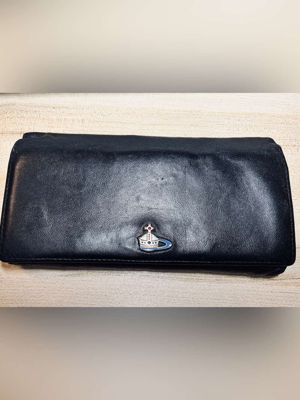 Vivienne Westwood Vintage Black Leather Wallet with Orb Logo GC